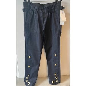 Sacai black joggers with gold detail made in Japan